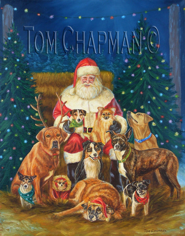 Say Cheese - Giclee canvas print, Santa and dogs