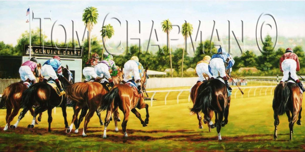 Setting Up for the Turn - horseracing giclee canvas print