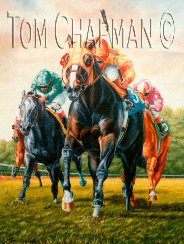 Charge to the Wire - horseracing giclee print